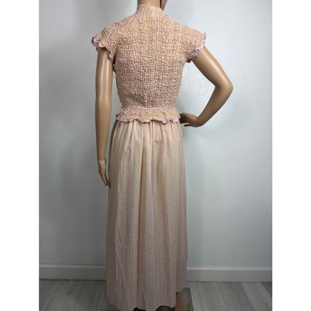 Stan Herman Stripe Smocked Nightgown Matching Top Ruffle Trim Cottagecore XS - Picture 3 of 10